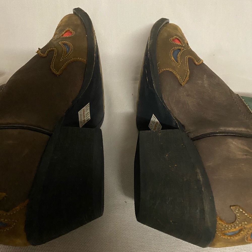 Dan Post Brown and Teal Embroidered Western Heeled Boots. - Picture 9 of 16